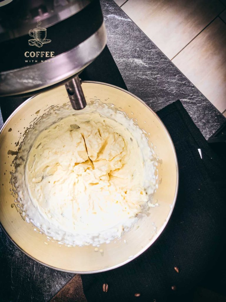 Mixing bowl with whipped up coffee creamer.