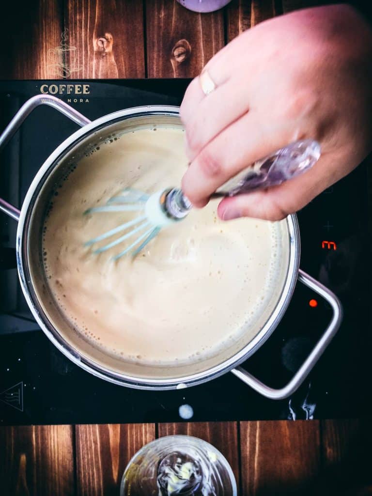 After adding whipped cream and condensed milk, whisk for 5-10 minutes.