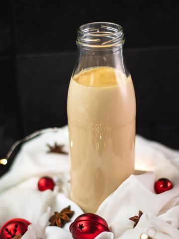 Delicious Christmas creamer in preserving bottle.