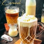 Glass filled with delicious salted caramel coffee, topped with sinful whipped cream.