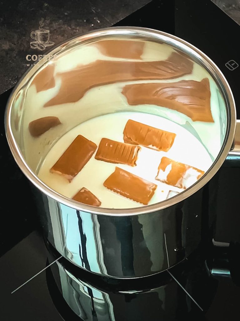 Add the soft caramel candies to the heavy cream.