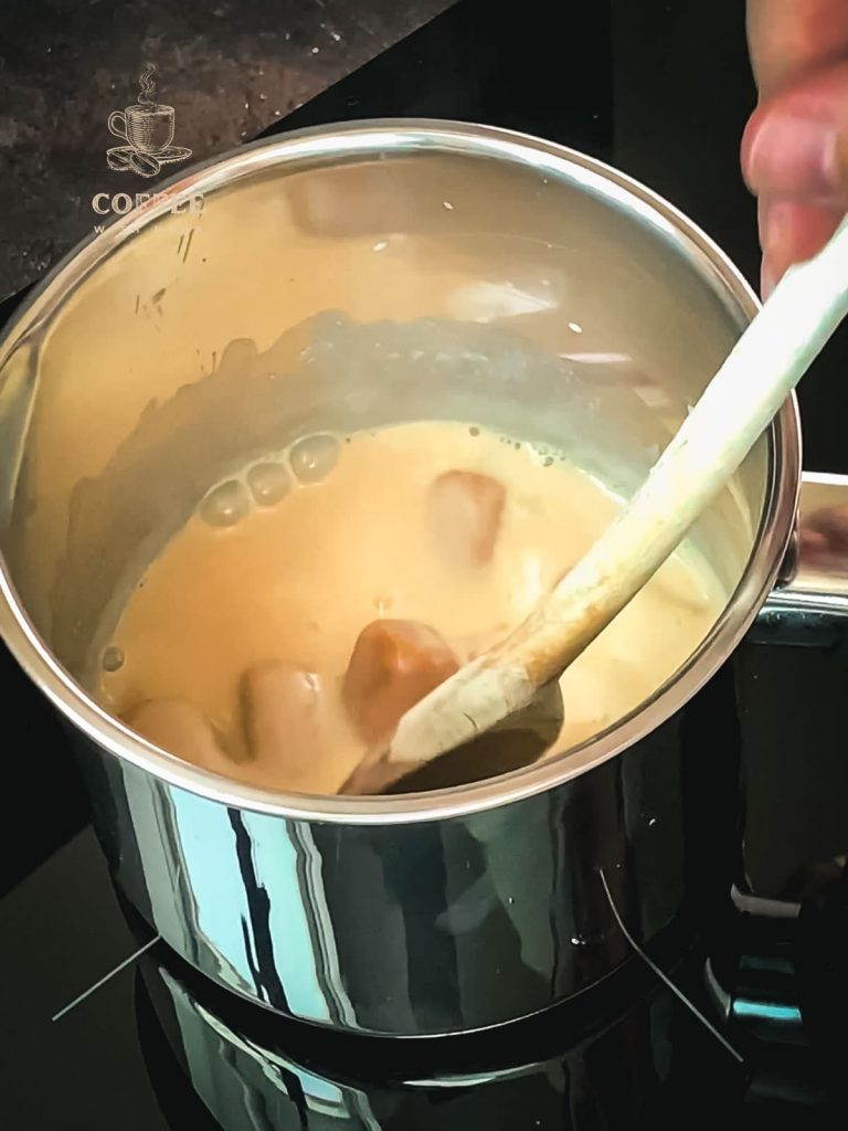 Keep stirring until the soft caramel candies are well combined with the heavy cream.