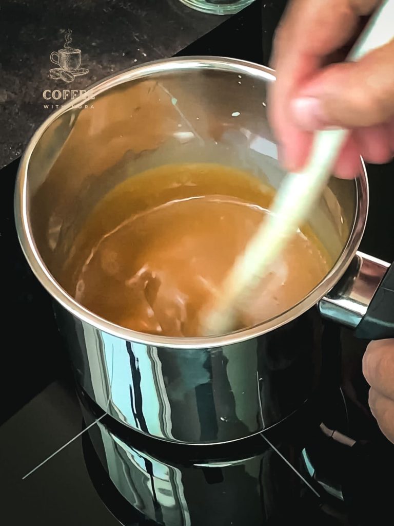 Keep stirring until the soft caramel candies are well combined with the heavy cream.