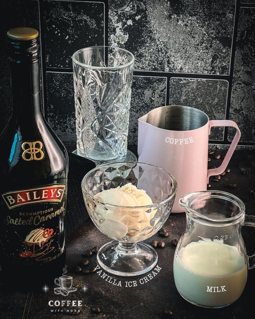 All you need is vanilla ice cream, baileys, milk and coffee to make a scrumptious baileys iced coffee.