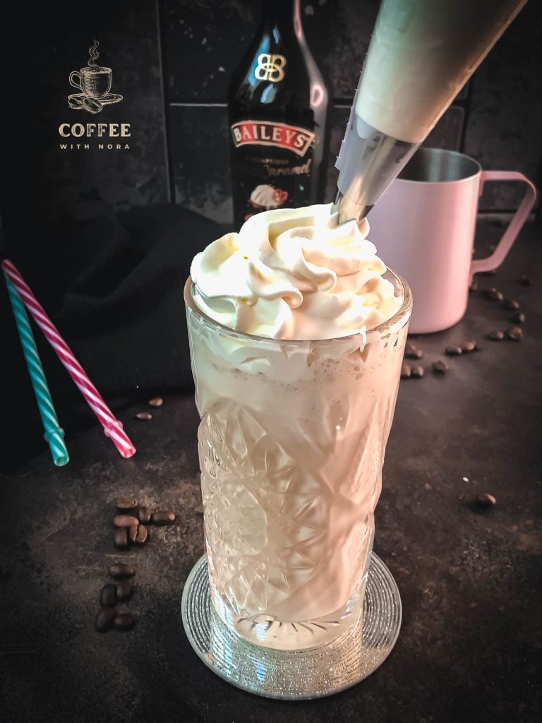 Add Bailey's whipped cream on top of the Bailey's iced coffee.