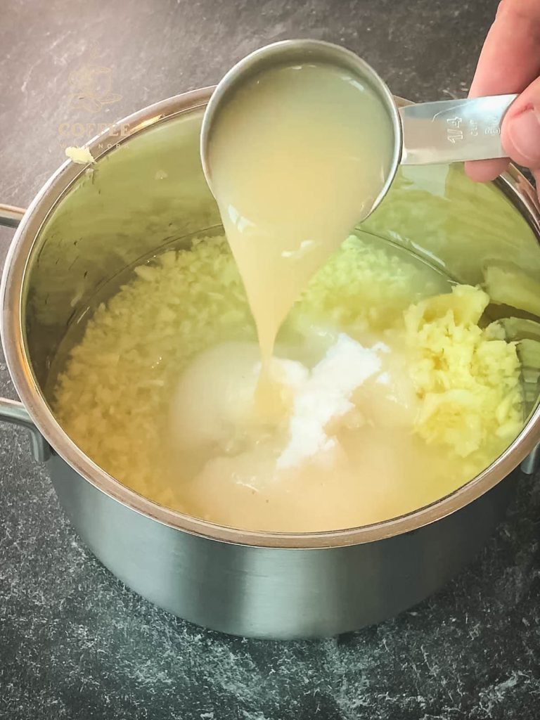 Add the lemon juice to the water, ginger mixture.