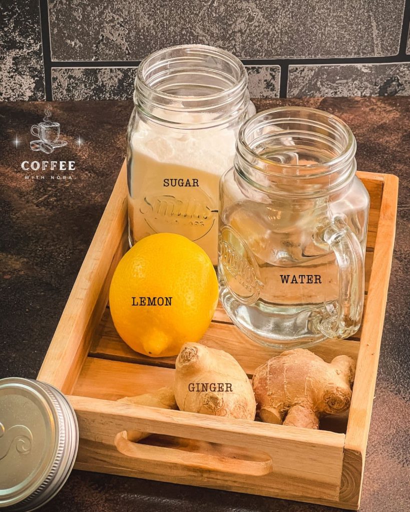 You'll need water, lemon juice, ginger, and sugar for making an awesome lemon ginger syrup.