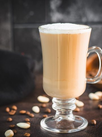 Gorgeous coffee glass, filled with delicious vanilla coffee.