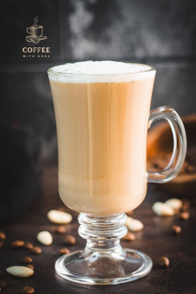 Gorgeous coffee glass, filled with delicious vanilla coffee.