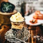 Gorgeous espresso whipped cream, topping an espresso and served in an medieval glass cup. The delicious texture also makes the espresso whipped cream a feast for the eyes!