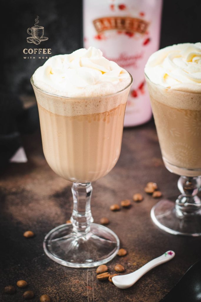 Delicious strawberry iced coffee in beautiful serving glasses.