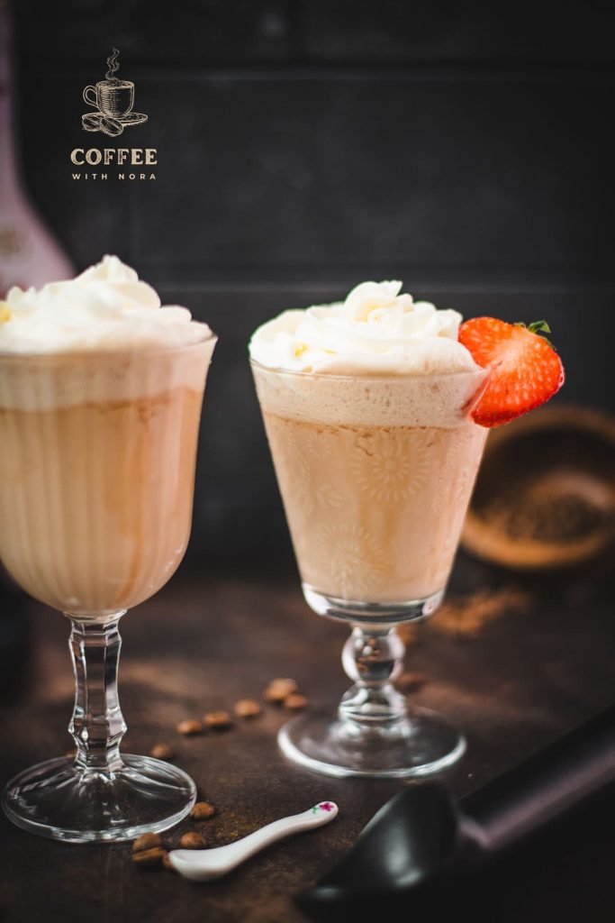 Delicious strawberry iced coffee in beautiful serving glasses.