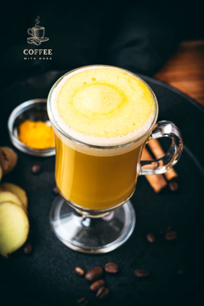 Gorgeous golden turmeric milk coffee. Made with homemade turmeric milk.