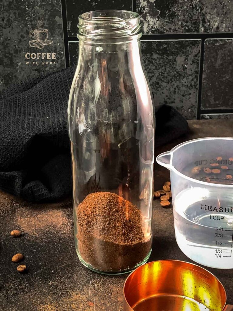 Add the ground coffee to the preserving bottle.