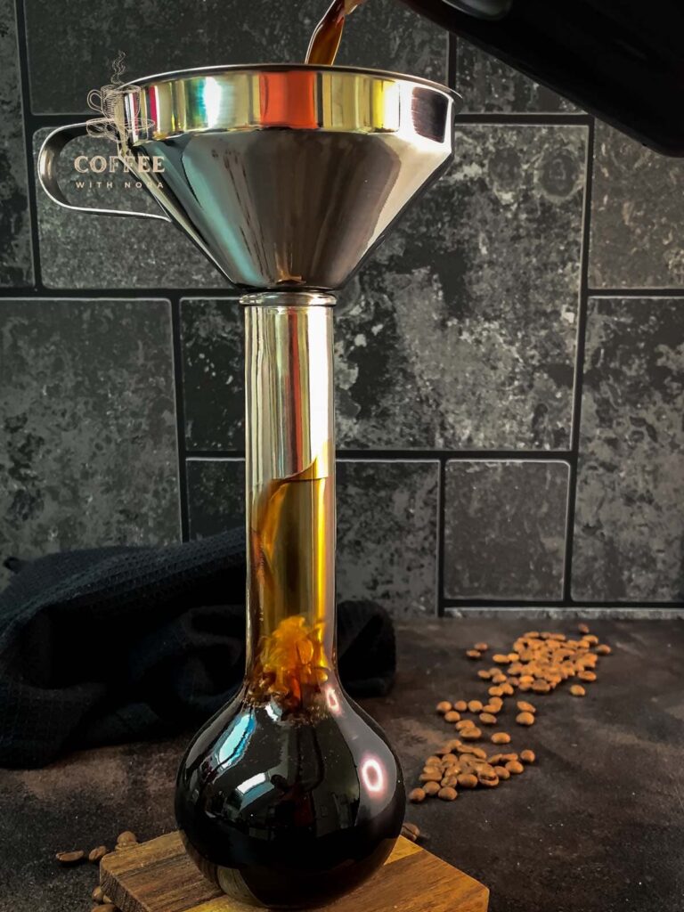 Pour the finished coffee liqueur into a clean preserving bottle.