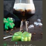 Gorgeous serving glass, filled with delicious iced irish coffee (made with homemade cold brew). Floating on top, a decadent slightly whipped cream.