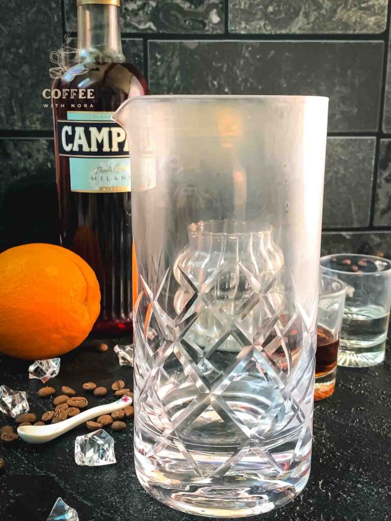 Use a chilled stirring glass for mixing a cold brew negroni.