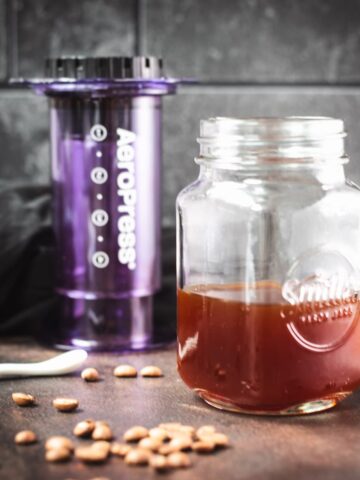 Aeropress coffee in mason jar.